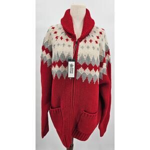 Alpine Design Men's Large Zip Cardigan Sweater Mountain Peak/Red NWT